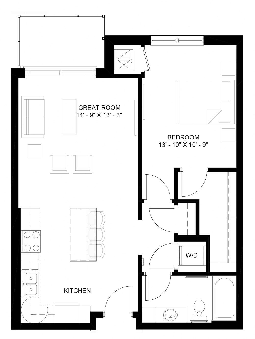 The Blackburn 1-bedroom floor plan layout